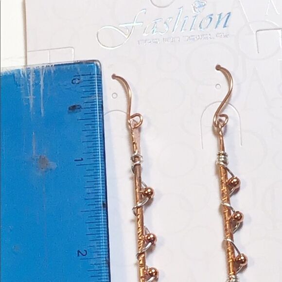 Earrings, Handmade Copper and Silver Earrings, Artisan, Dangle, NEW 3” - Picture 2 of 3